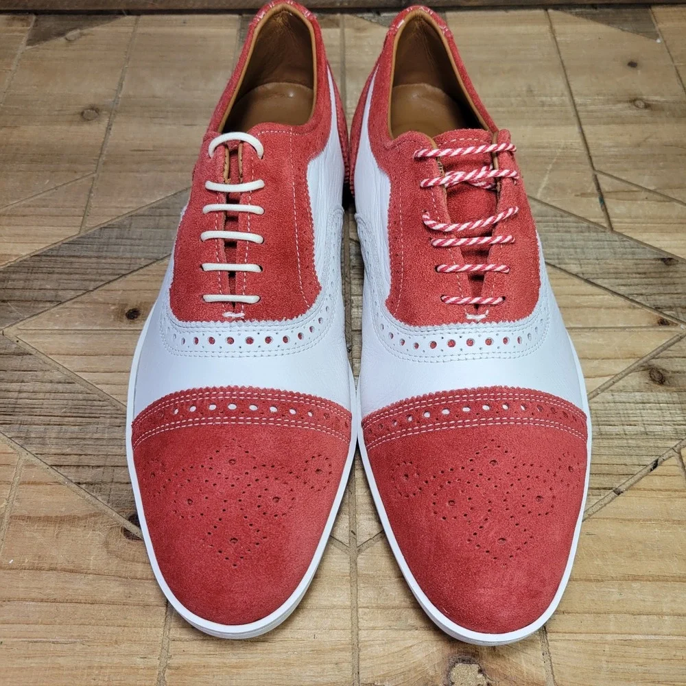 Allen Edmonds CUSTOM Strand Sneaker Mens 9 D Two Tone Red White Suede‎ Brogue